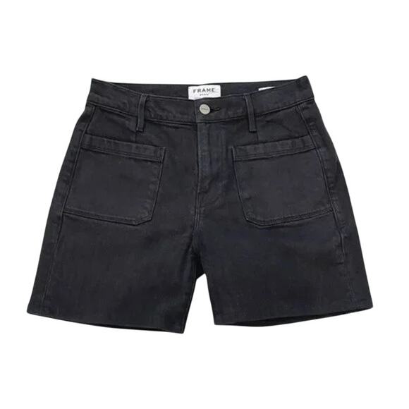 Frame Denim Pants - FRAME Black High Waisted Le Bardot Straight Jean Shorts Sz 26 Patch Pockets